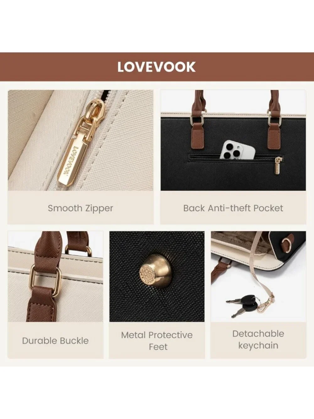 Stylish Waterproof Laptop Tote Bag for Women | Large Leather Work Handbag